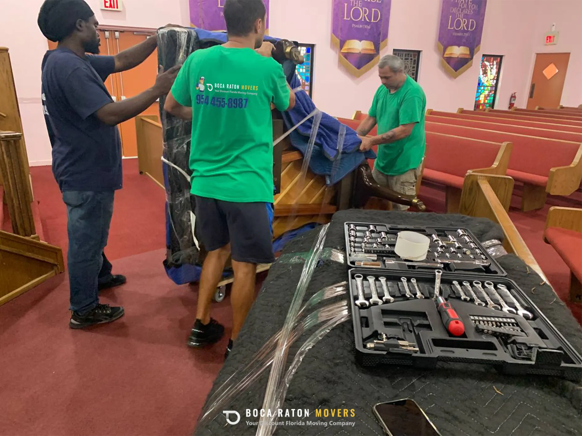 Boca Raton Movers Team Members Prepare Piano for Moving