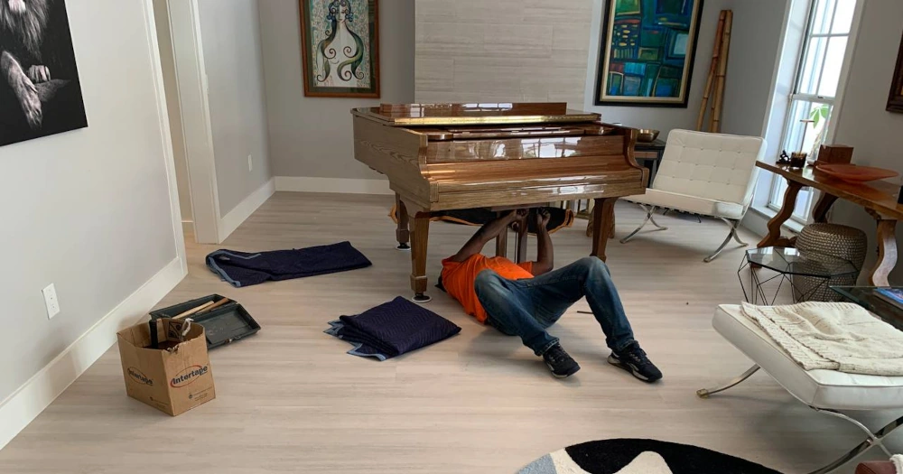 Boca Raton grand piano disassembly before moving
