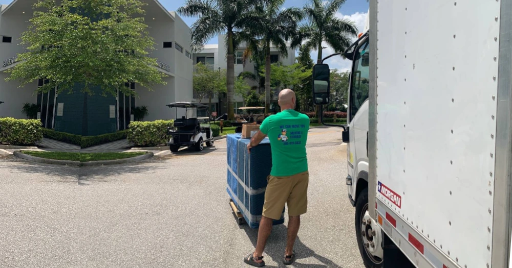 Packed furniture by Boca Raton movers for commercial relocation